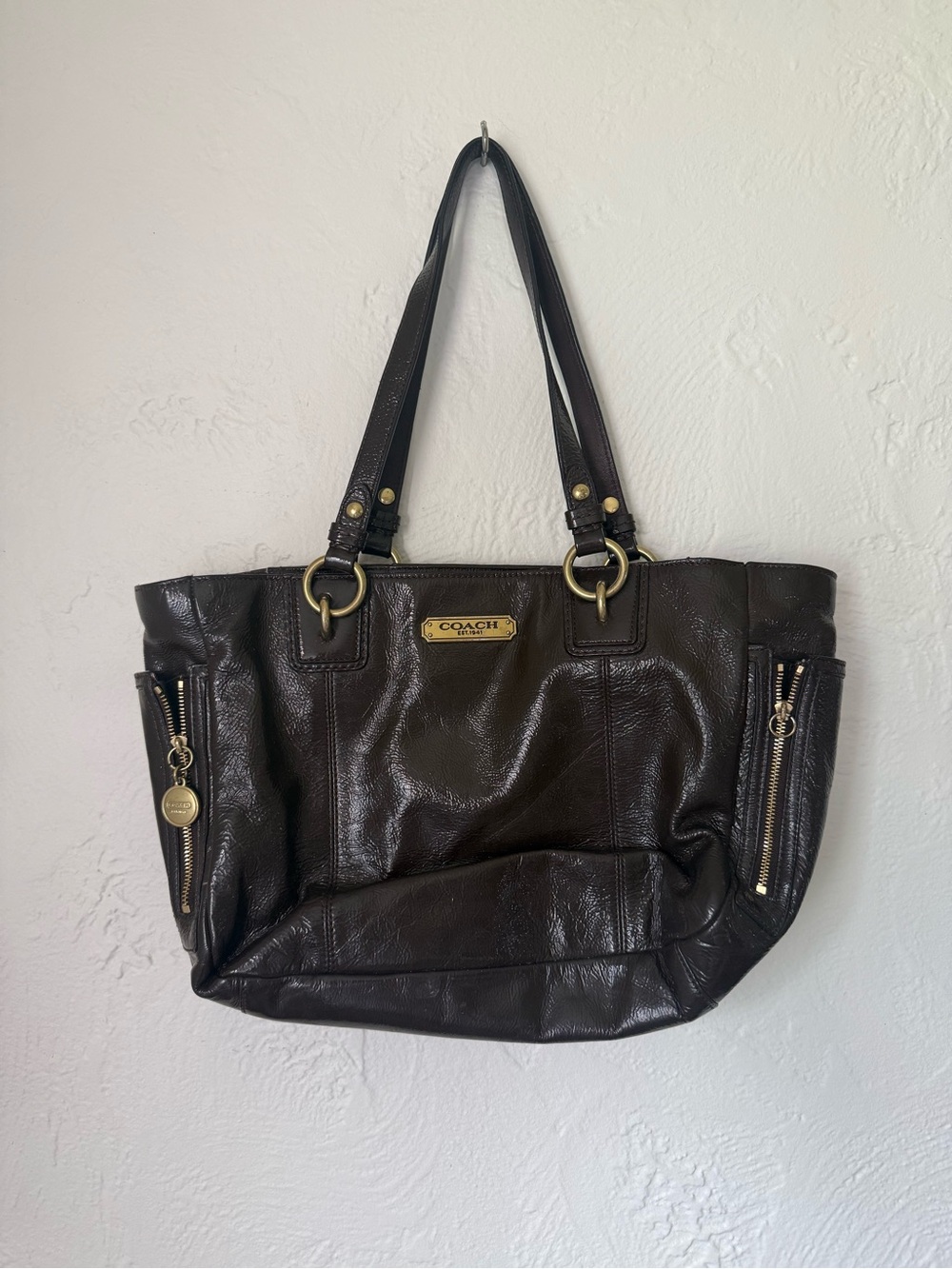 Coach Gallery Patent Leather Tote F20431 Mahogany Brown Shoulder Bag